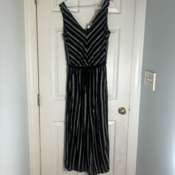 Gap Black Striped Jumpsuit Sleeveless Small Tall Drawstring Waist Viscose - Picture 1 of 15